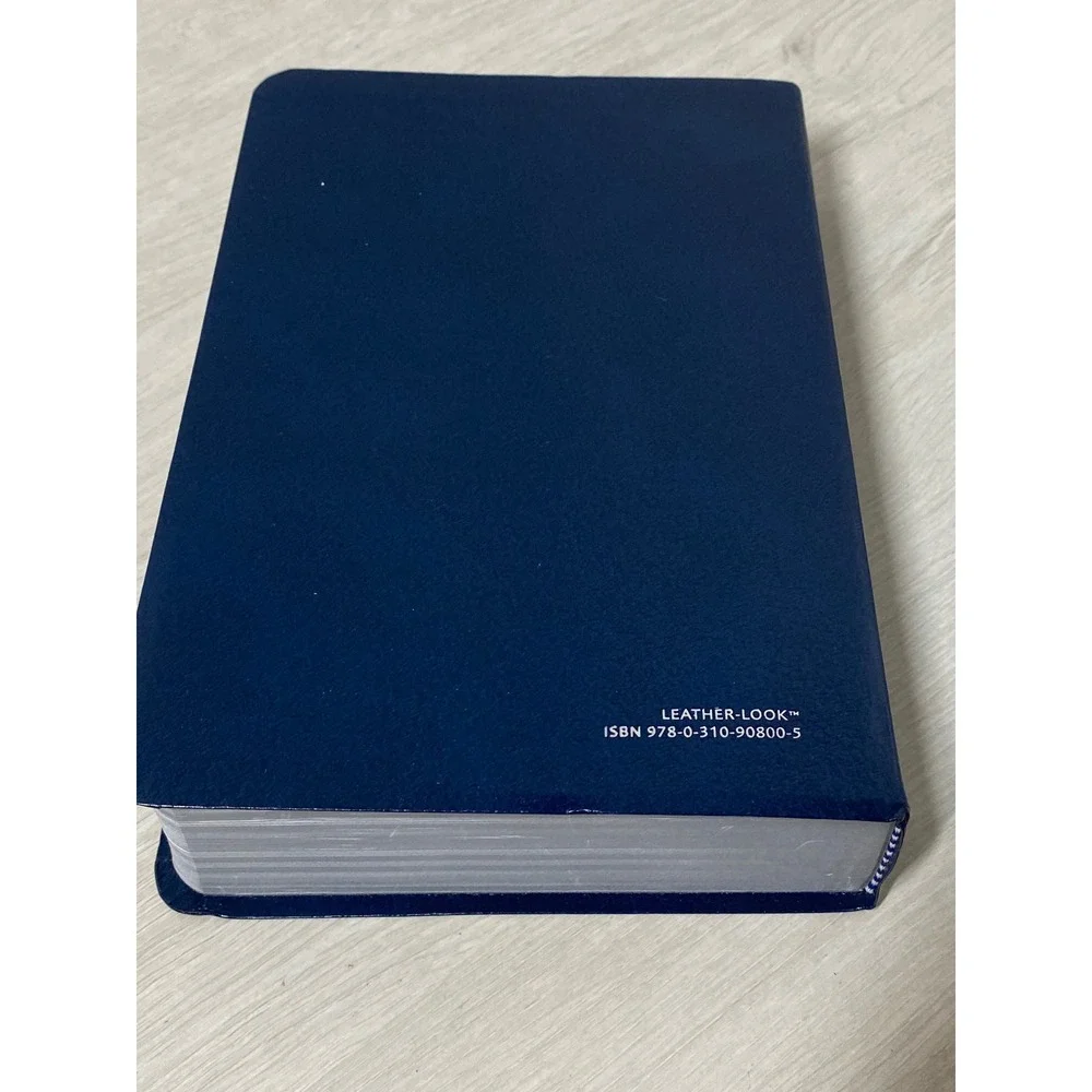 NIV Holy Bible Zondervan Navy Blue Leather Look Silver Gilt Edges Christian Gift